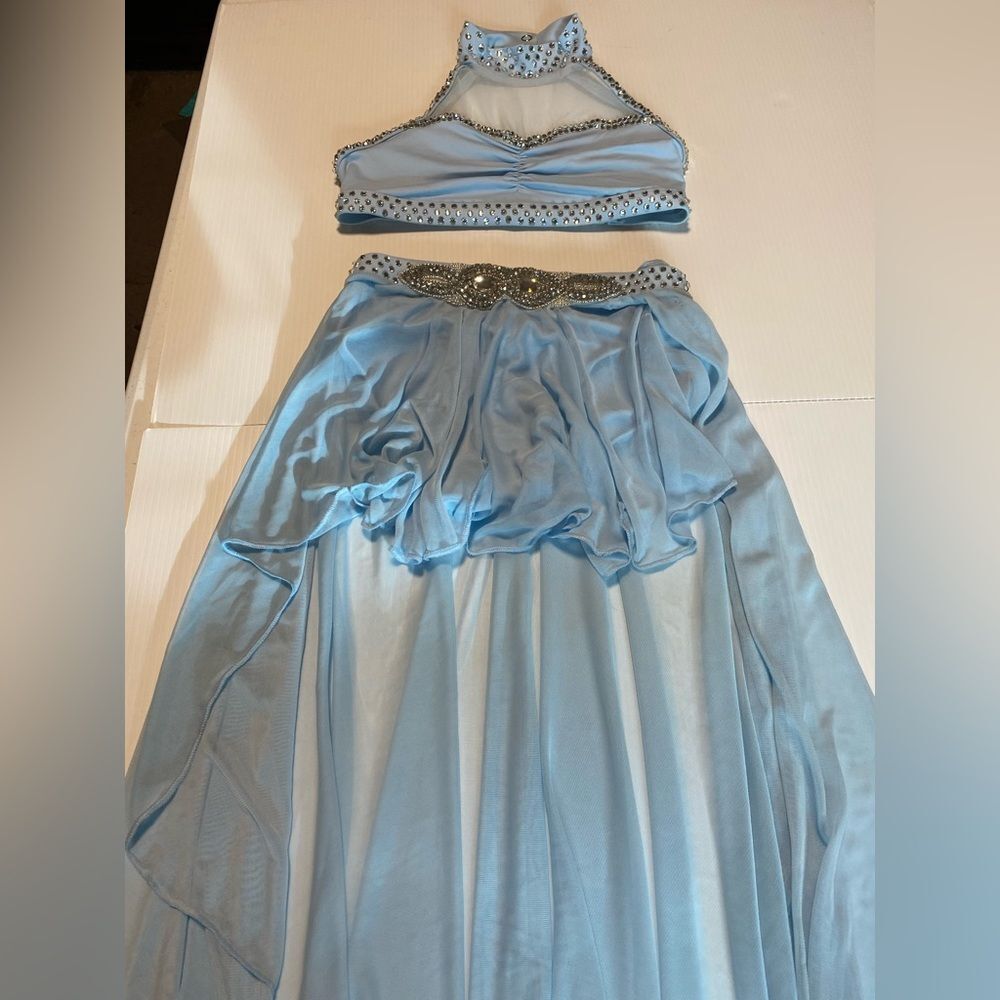 Body wrapper solo custom lyrical Dance 2 piece illusion blue maxi Skirt MC 8/10 - Picture 3 of 16